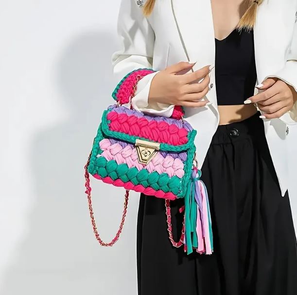 Crochet Crossbody Handbag with Tassel