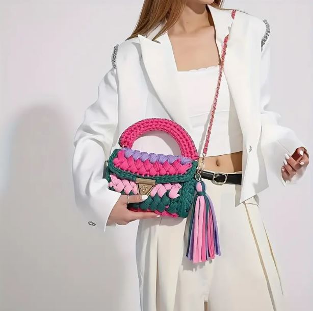 Crochet Crossbody Handbag with Tassel