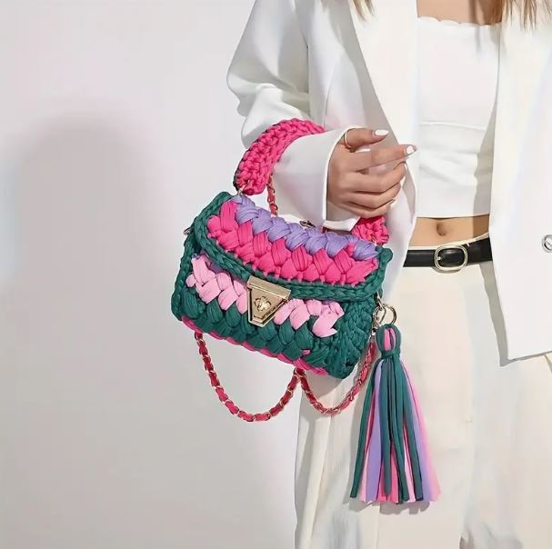 Crochet Crossbody Handbag with Tassel