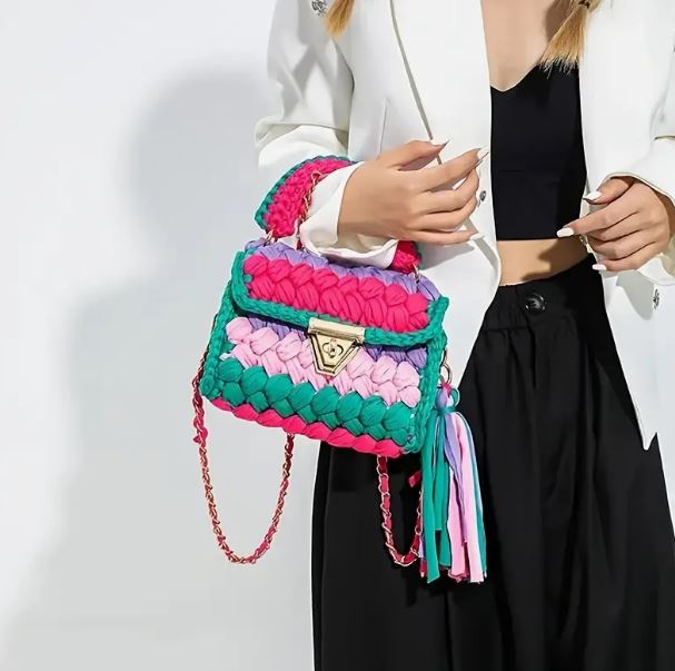 Crochet Crossbody Handbag with Tassel