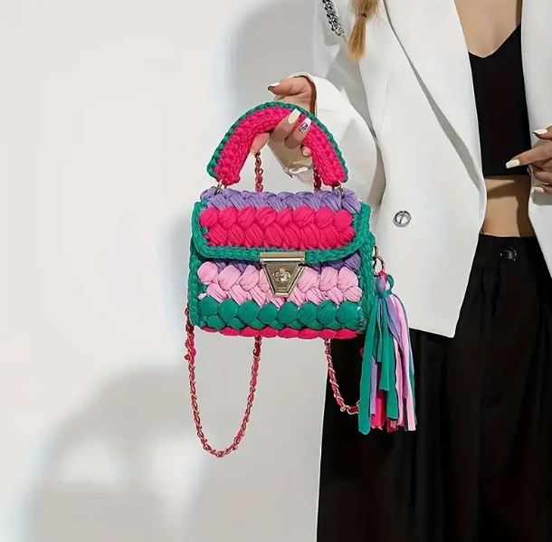 Crochet Crossbody Handbag with Tassel