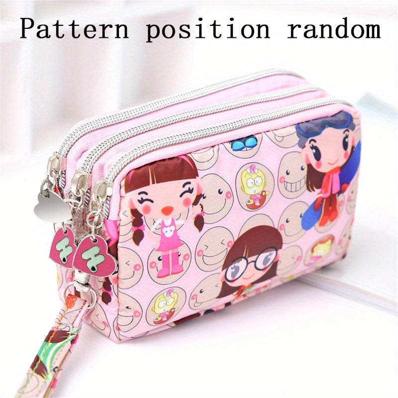 Thickened three-layer long zipper pocket purse Women's handbag Wrist mobile phone bag Cute washable