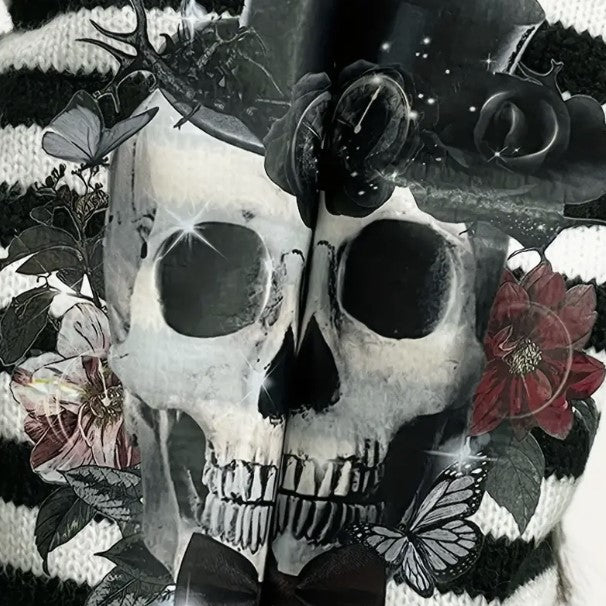 Halloween Skull Top Hat Striped Knit Arm Warmers