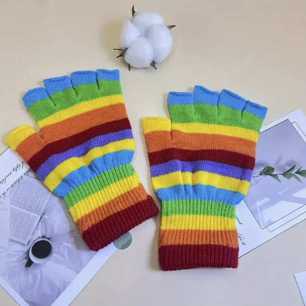 Rainbow Striped Cotton Knitted Gloves
