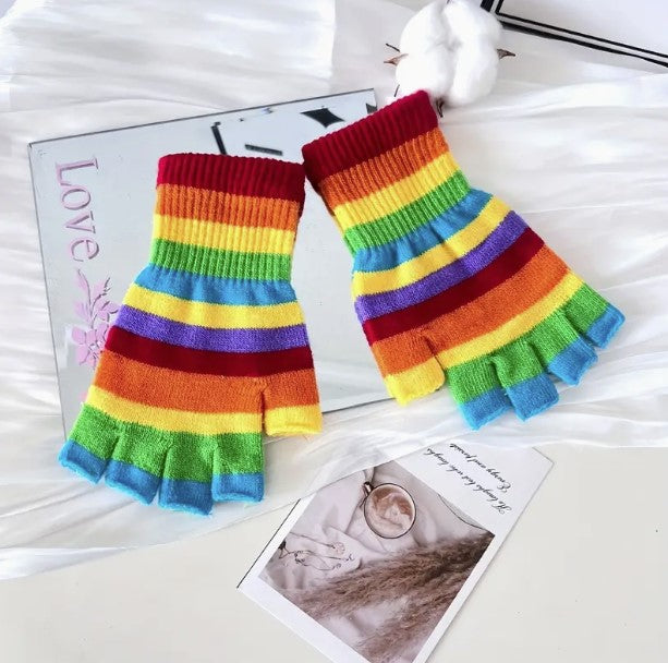 Rainbow Striped Cotton Knitted Gloves