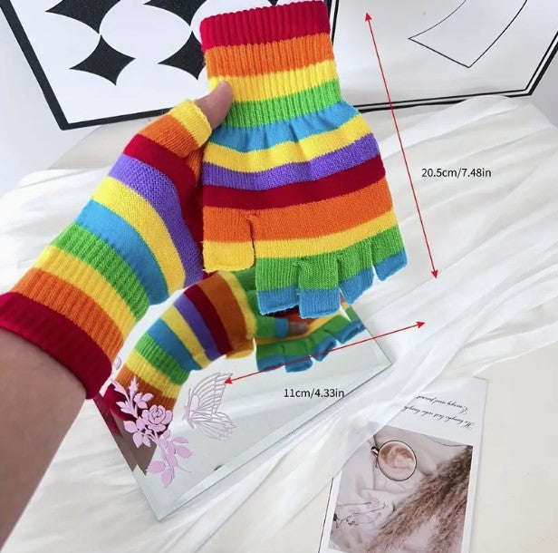 Rainbow Striped Cotton Knitted Gloves