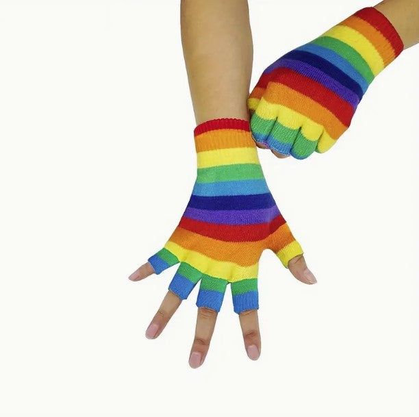 Rainbow Striped Cotton Knitted Gloves