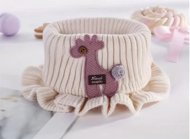 Knitted Windproof Bib and Neck Scarf Set for Kids