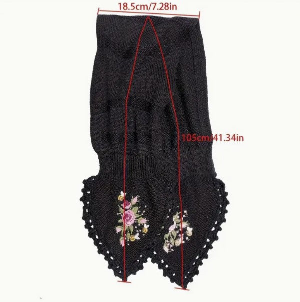 Vintage Flower Embroidered Knit Scarf, Elegant Hollow Out Cross Scarf Women's Autumn